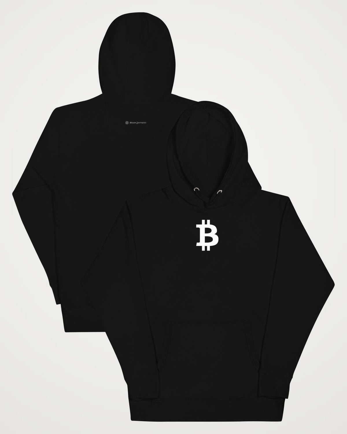 Bitcoin Symbol on a black hoodie, collage view