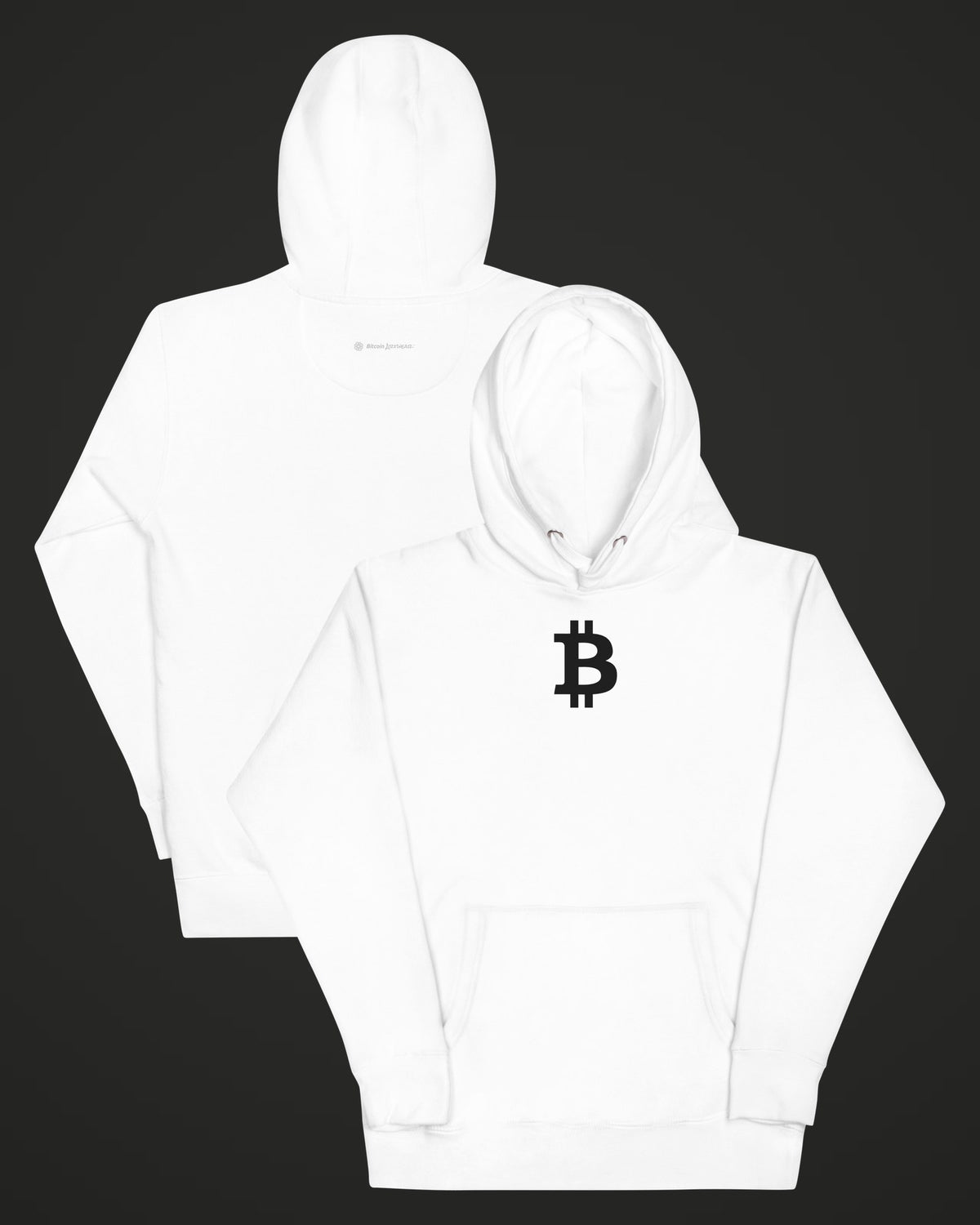 Bitcoin Symbol on a white hoodie, collage view