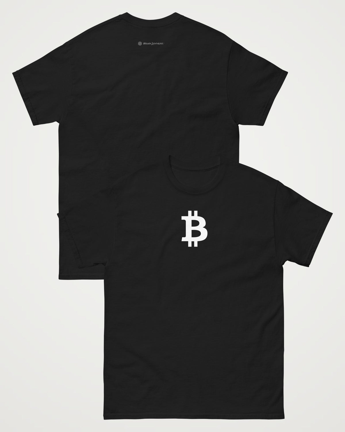Bitcoin Symbol on a black t-shirt, collage view