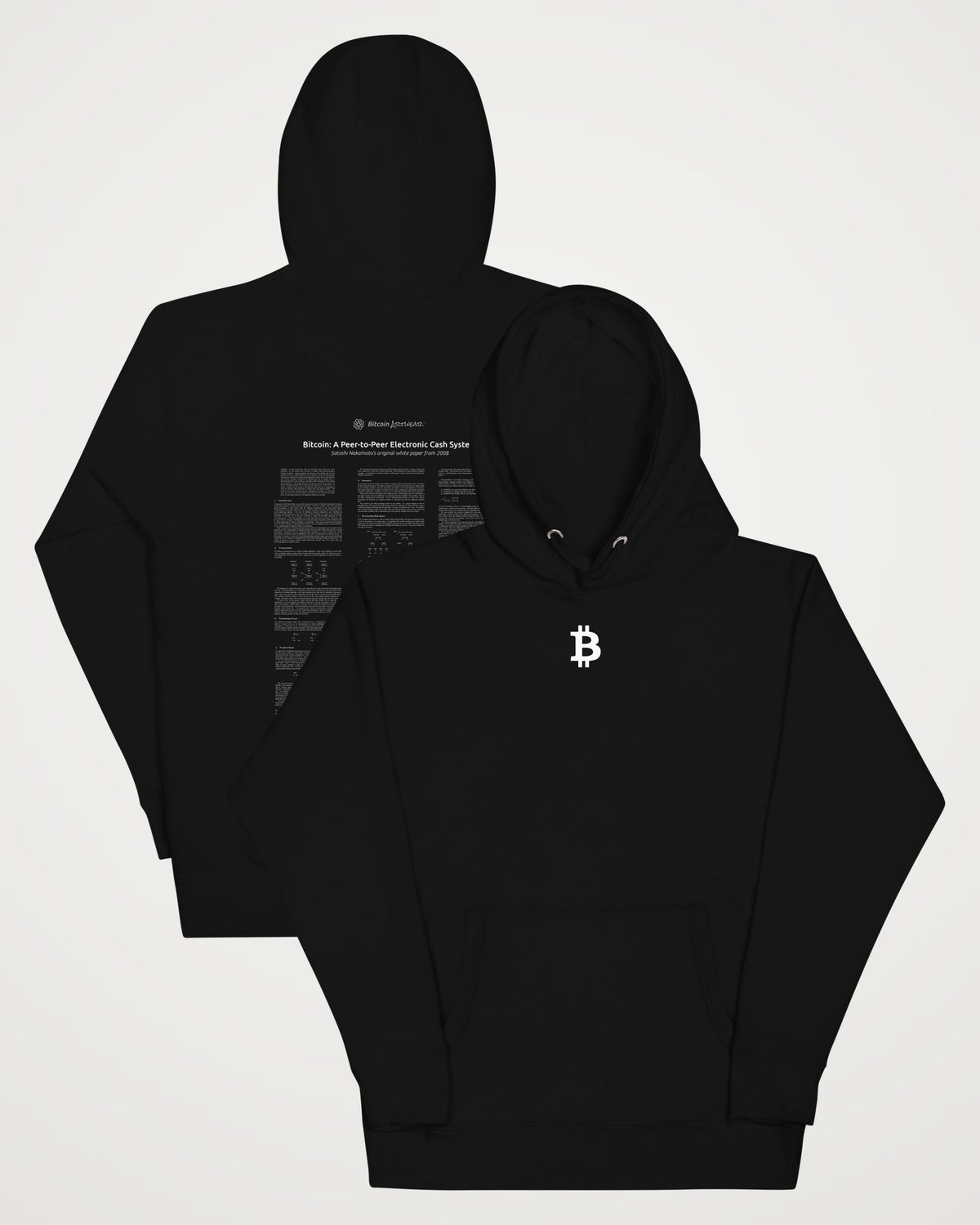 Bitcoin Whitepaper on a black hoodie, collage view