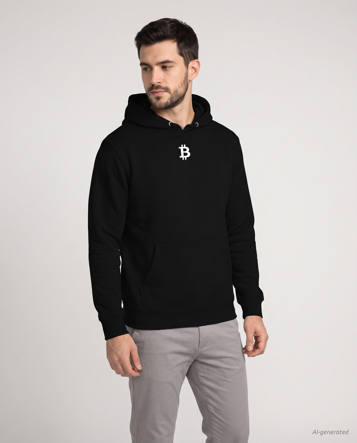 Bitcoin Whitepaper on a black hoodie, studio front