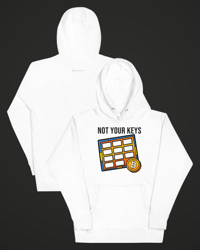 Not Your Keys on a white hoodie, collage view