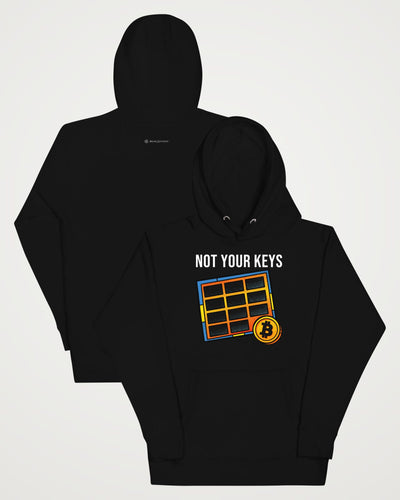 Not Your Keys on a black hoodie, collage view