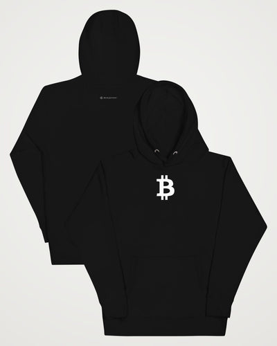 Bitcoin Symbol on a black hoodie, collage view