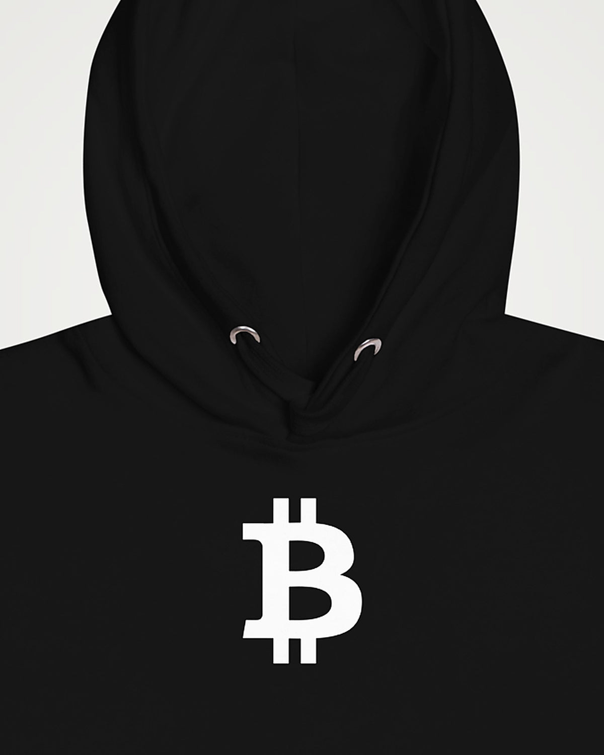 Bitcoin Symbol on a black hoodie, detail view