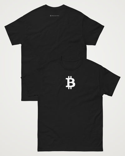 Bitcoin Symbol on a black t-shirt, collage view