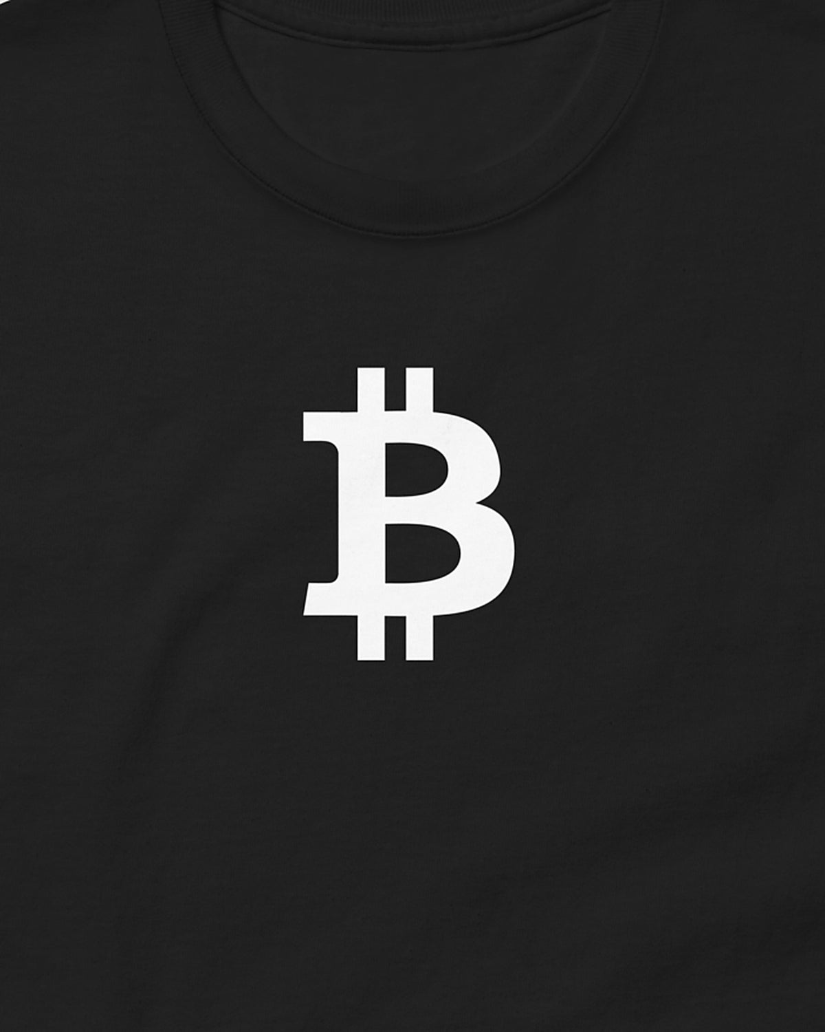 Bitcoin Symbol on a black t-shirt, detail view