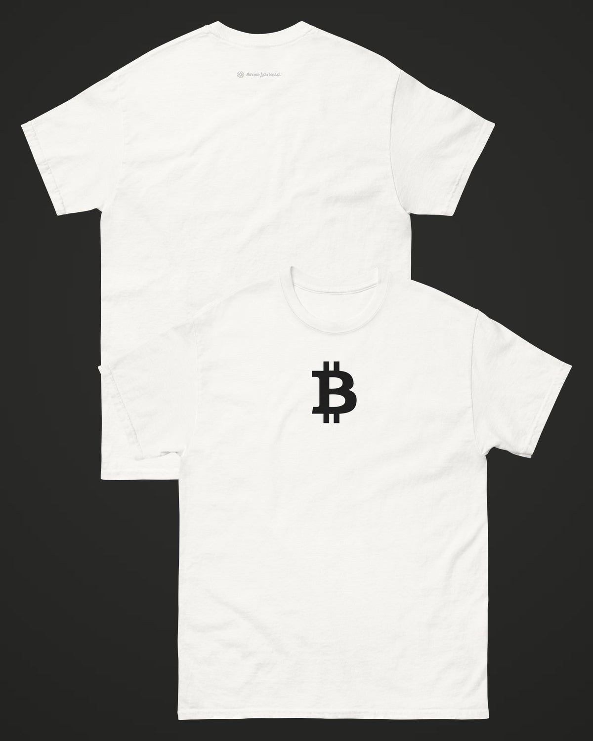 Bitcoin Symbol on a white t-shirt, collage view