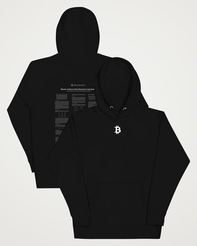 Bitcoin Whitepaper on a black hoodie, collage view