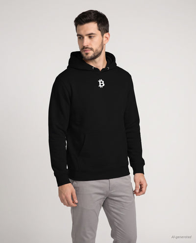 Bitcoin Whitepaper on a black hoodie, studio front