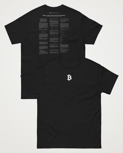 Bitcoin Whitepaper on a black t-shirt, collage view