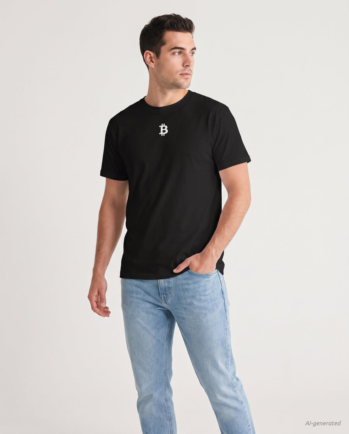 Bitcoin Whitepaper on a black t-shirt, studio front