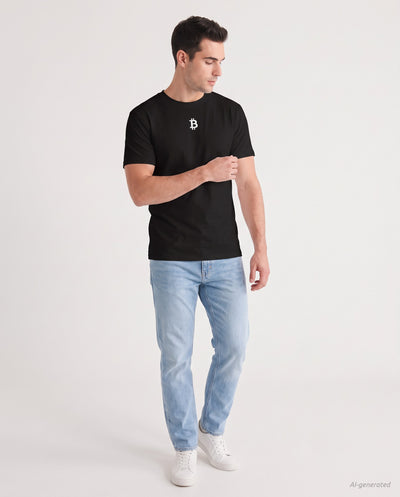 Bitcoin Whitepaper on a black t-shirt, studio full figure