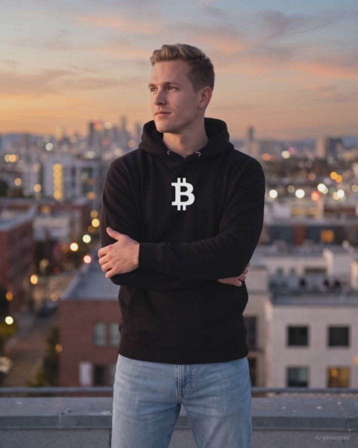 Bitcoin Symbol on a black hoodie, product video