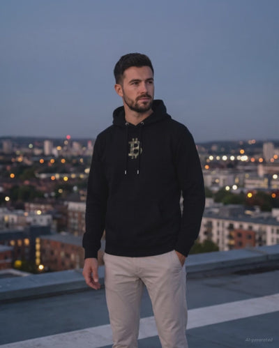 Camo Bitcoin Symbol on a black hoodie, product video