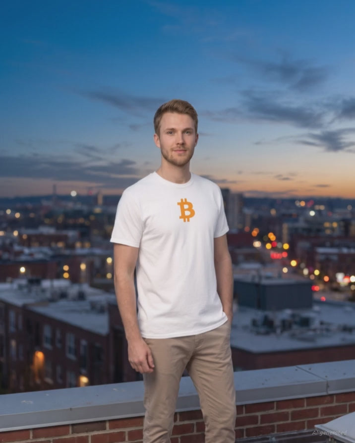 Orange Bitcoin Symbol on a white t-shirt, product video