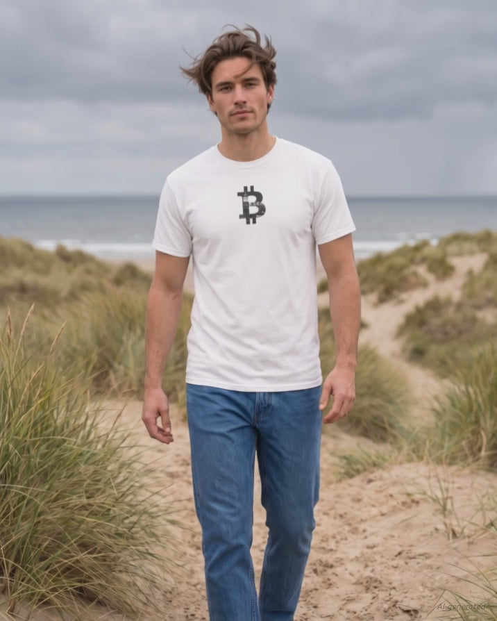 New York Bitcoin Symbol on a white t-shirt, product video