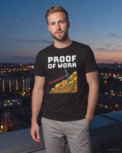 Proof Of Work on a black t-shirt, product video